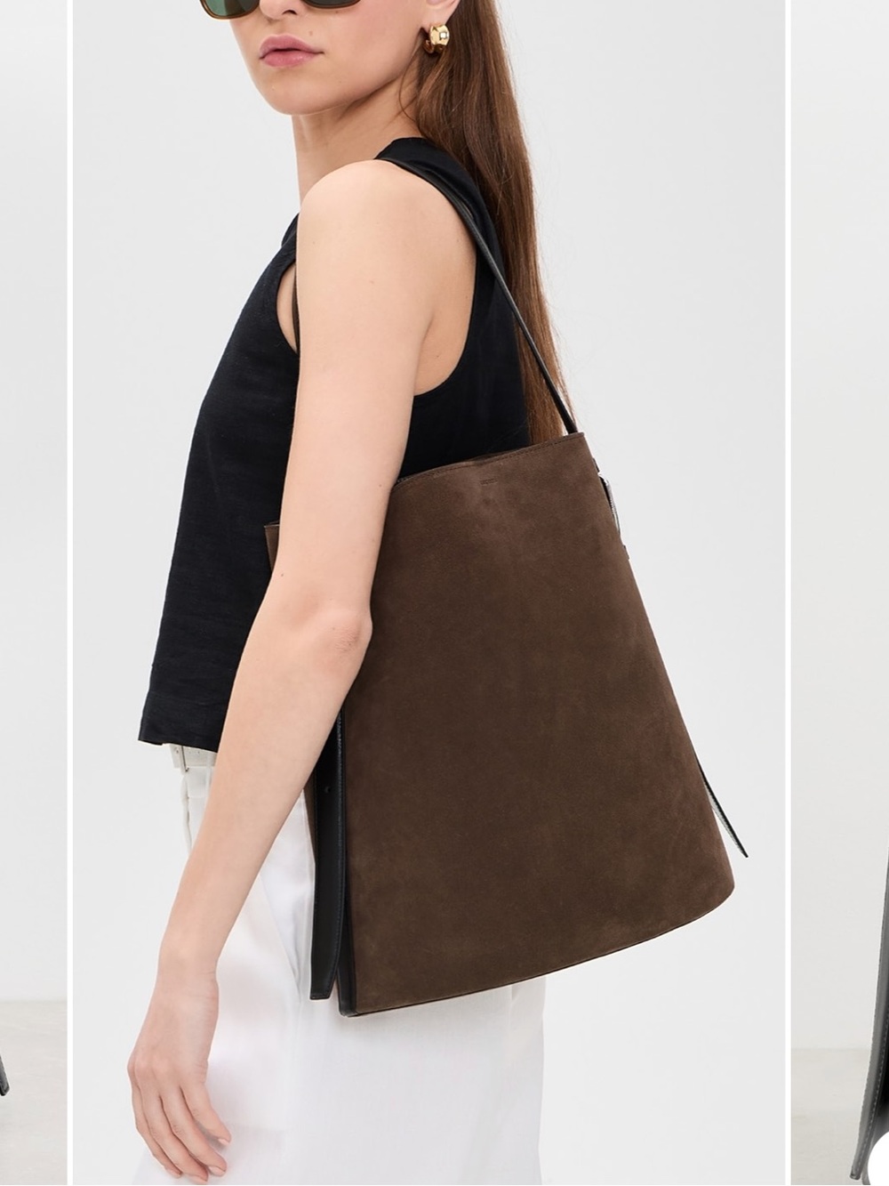Coperni Brown Suede Bucket Shoulder Bag with Black Strap